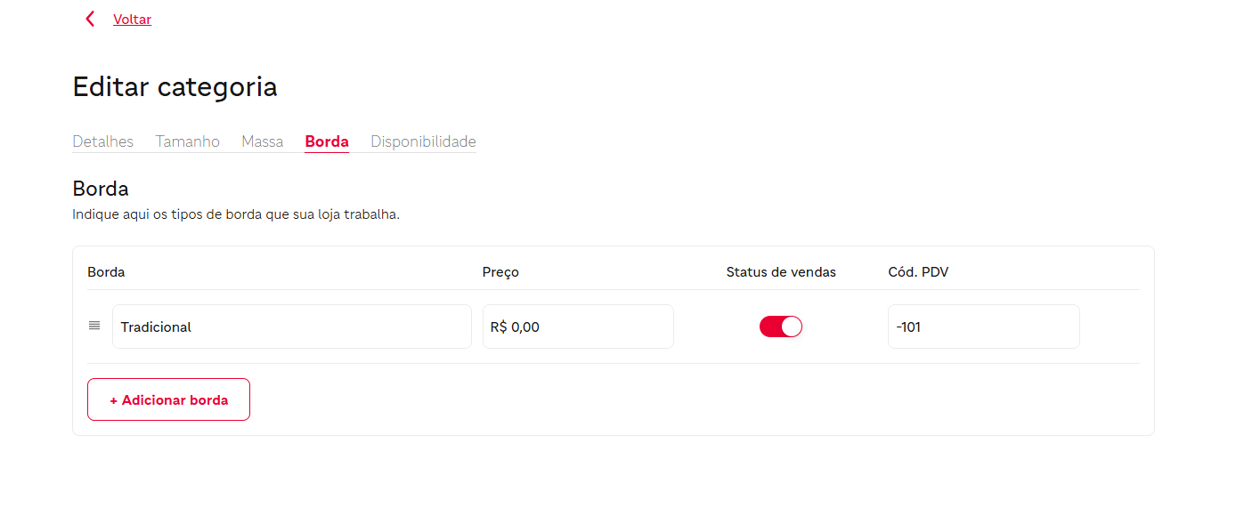 Configuração de tamanhos e sabores de pizza no cardápio do iFood.
